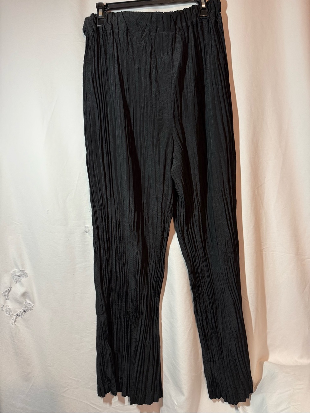 Sweaty Betty Black Pleated Plisse Pants XL US 12 Pull On Wide Le